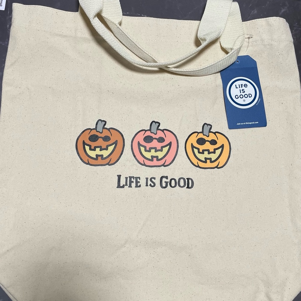 Life Is Good Canvas Tote with Pumpkins 🎃